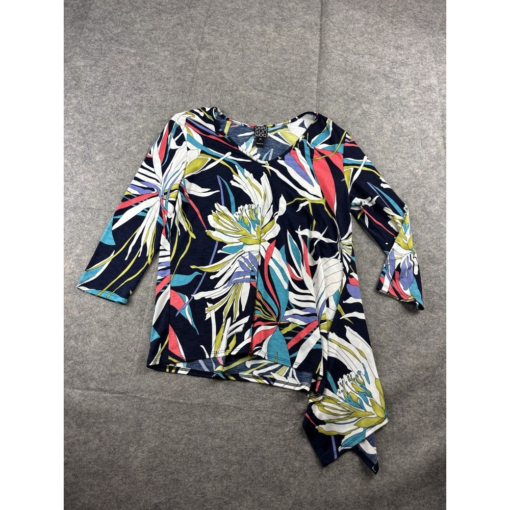 Clara Sun Woo Colorful Asymmetrical Tunic Top Artsy Art To Wear Boho Women's PS